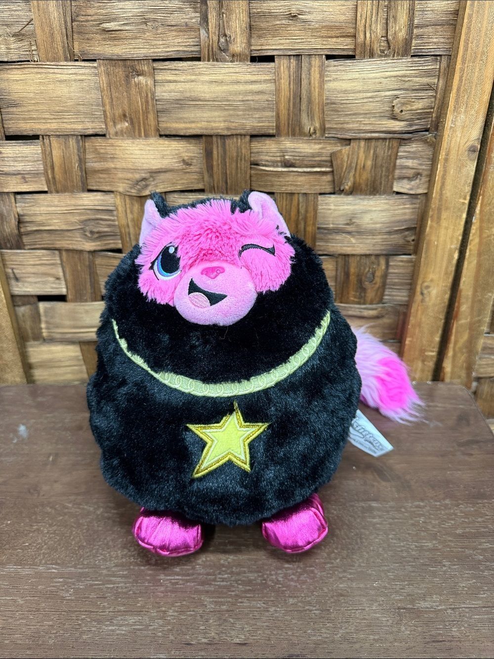 2023 Misfittens Black Cat 9" Plush Stuffed Animal Pink Tail, Gold Star Basic Fun